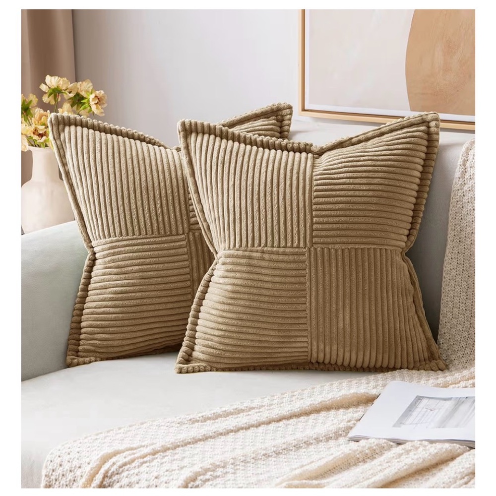 Cozy Corduroy Throw Pillow Covers, Pack of 2, 20 x 20, Khaki